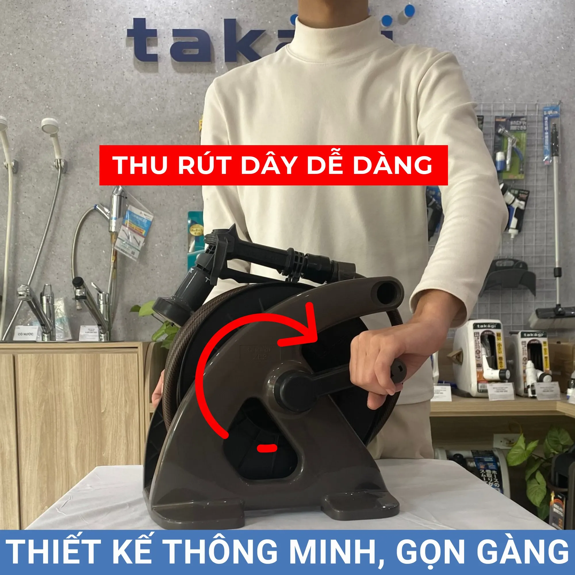 quay cuon day cua bo voi tuoi cay takagi tough brown r330tbr